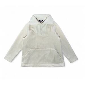 Women’s Lands End Cream Cozy Boucle Fleece Pullover Quarter-Zip Sweater Size XL